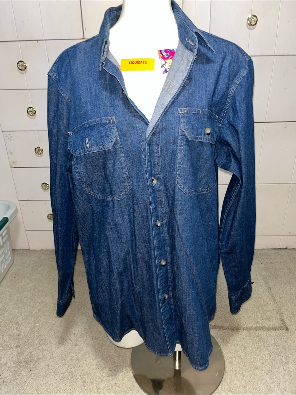 Wrangler Red-Tab Navy Denim Button-Down Shirt